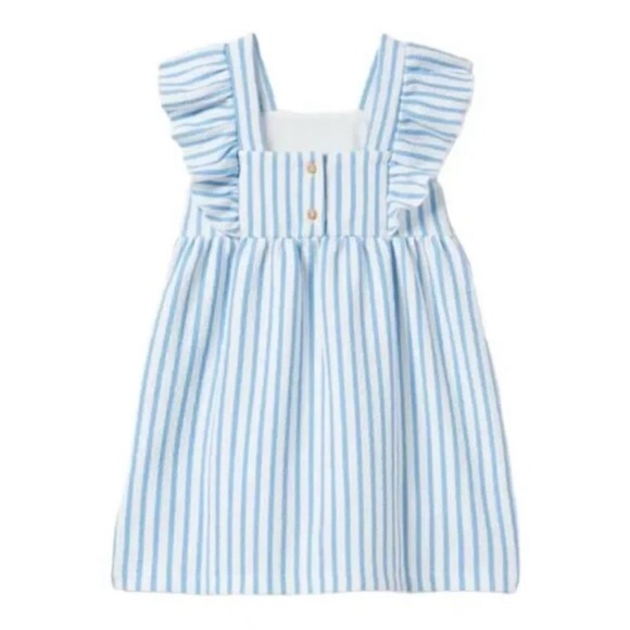 Zara Girls Blue White Stripe 4-5 Years Ruffle Shoulder Cotton Smock Dress - Picture 2 of 6